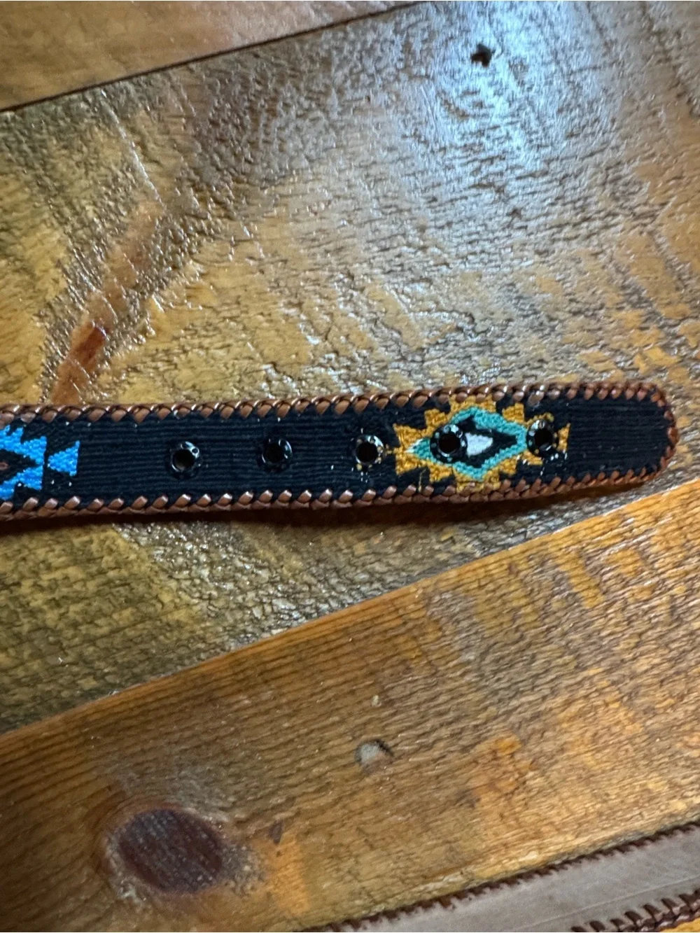 Handcrafted woven belt with leather buckle and trim Made in Guatemala Size 38 - Picture 10 of 11